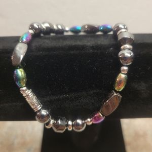 Silver, Black and Multicolored Hematite Beaded Magnetic Bracelet